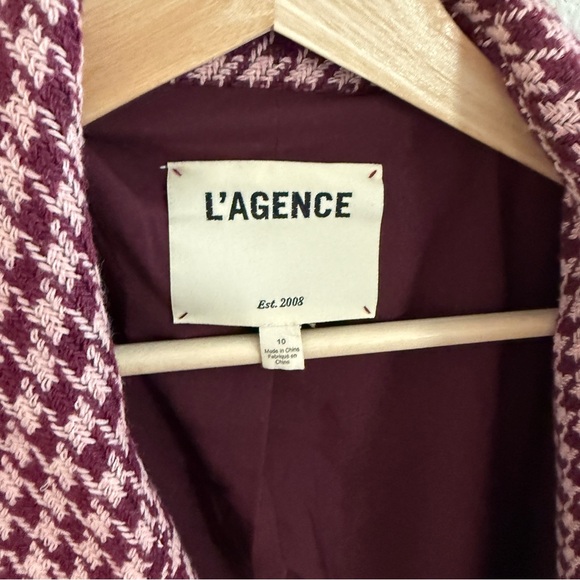 L'AGENCE Kenzie Double-Breasted Tweed Plaid Blazer wool blend houndstooth - Picture 5 of 9